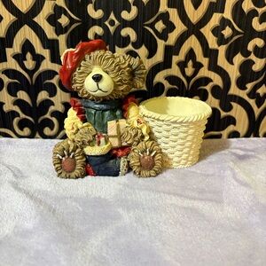 Adorable Bear Figurine with Cream Basket
